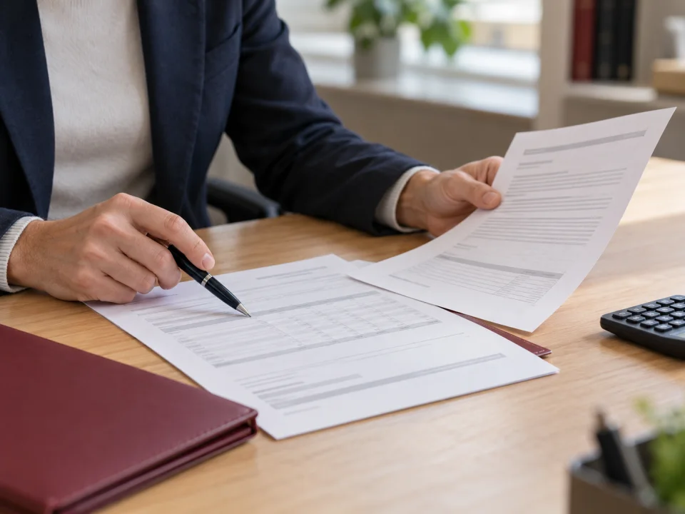 Escena ilustrativa de revisión de una carta y documentación salarial sobre una mesa.